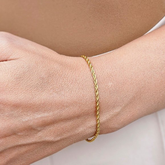 Non-tarnish Gold Rope Chain Bracelet Waterproof Jewelry Gold bracelet stack CUTE - Picture 12 of 14